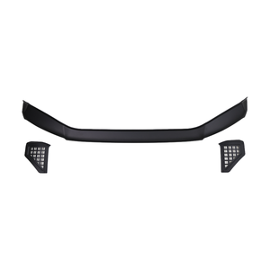 End-cap detail of PLOMOR PP black hood deflector for Toyota LC250, close-up
