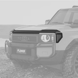 PLOMOR PP black hood deflector bug shield for Toyota LC250, angled product view