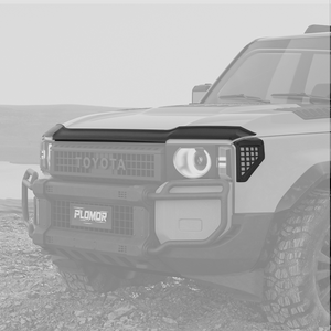 PLOMOR PP black hood deflector bug shield for Toyota LC250, angled product view
