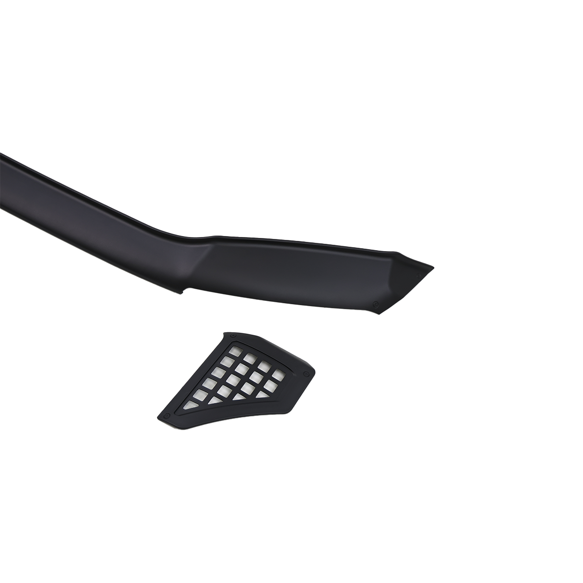 Underside view of PLOMOR PP black hood deflector for Toyota LC250 showing 3M tape channel
