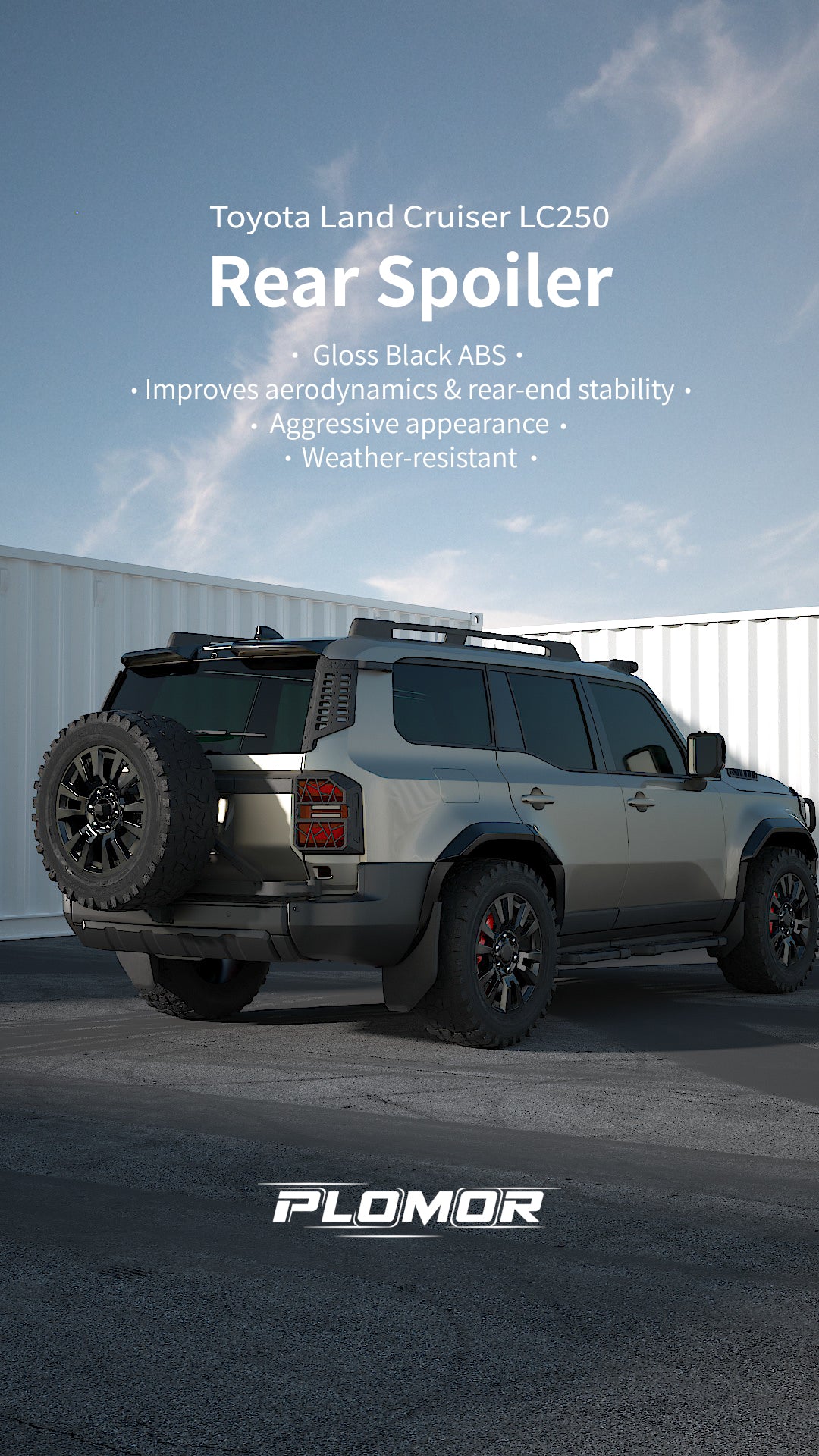 PLOMOR Toyota Land Cruiser LC250 and Land Cruiser 1958 gloss black ABS rear spoiler upgrade