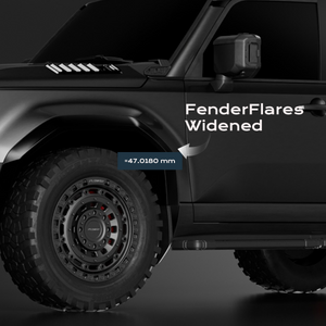 Front wheel-arch detail of PLOMOR matte black ABS wide body fender flares on Toyota LC250