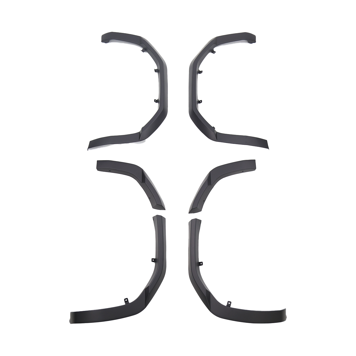 PLOMOR wide body fender flares for Toyota Land Cruiser LC250, matte black ABS, full kit laydown
