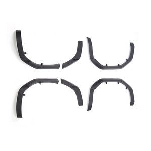 Overview of PLOMOR LC250 wide body fender flares set in matte black ABS showing front/rear pairs