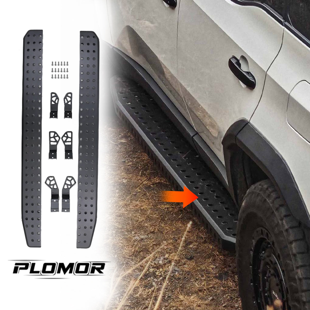 PLOMOR Heavy-Duty Steel Side Steps for Toyota Land Cruiser 250