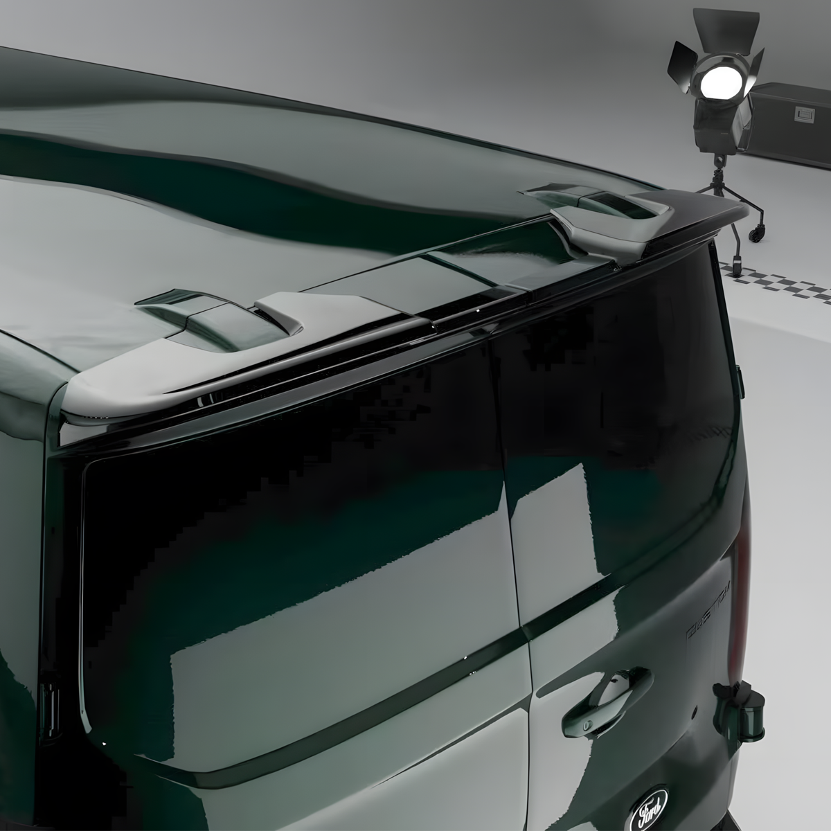 OEM style rear spoiler installed on Ford Transit Custom