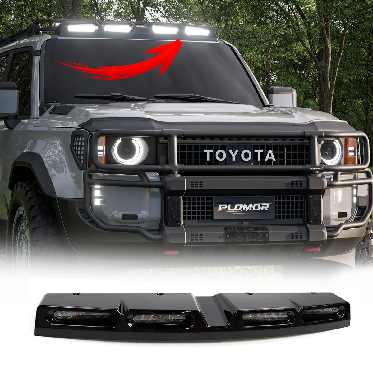 PLOMOR 72W 4-Pod LED Roof Light Cover for Toyota Land Cruiser 250 2024–2027