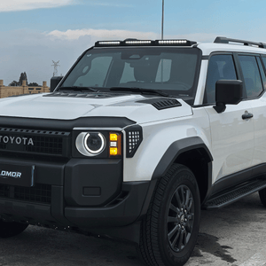 Toyota LC250 triple roof light installed with low profile aerodynamic design